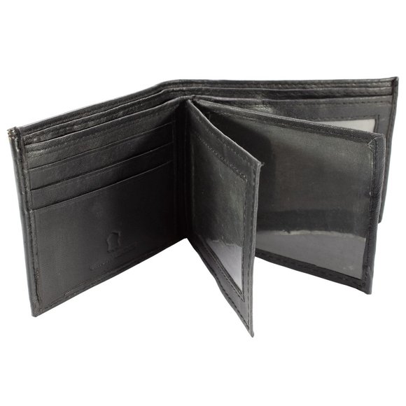 Men Lambskin Leather Wallet with Bifold 2 Center Flap, Black - Picture 8 of 13
